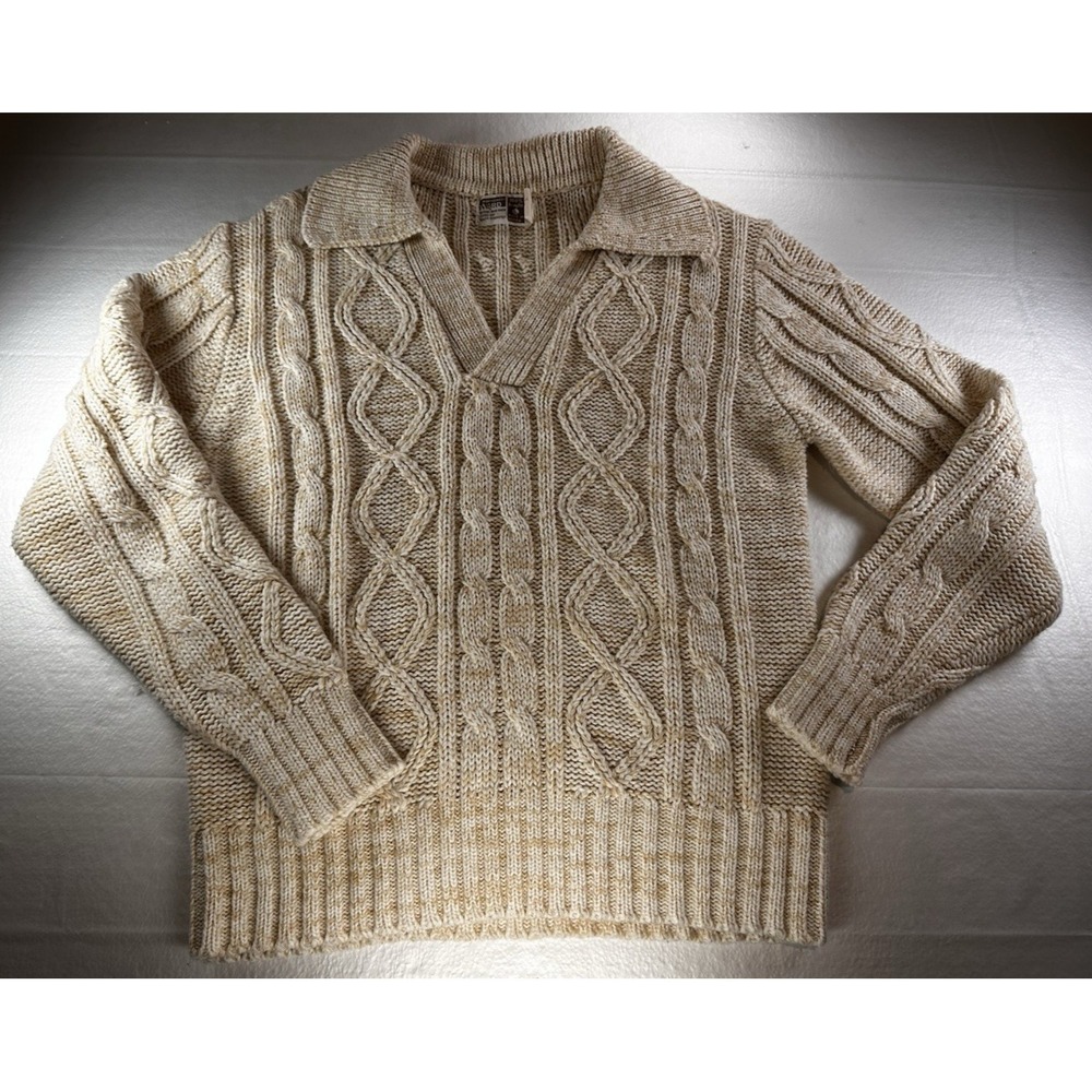 VTG 1970s Montgomery Ward‎ Cable Knit Cardigan Sweater Mens XL Cream Beige